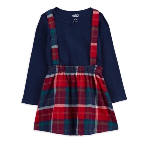 Nwt Carter's Toddler Girls Holiday Christmas Dress Pinafore with long Sleeve Top - Picture 1 of 6